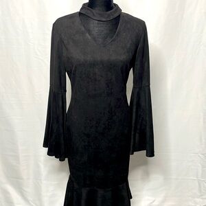 CQ by CQ Faux Suede Black Dress with Bell Sleeves | Size M